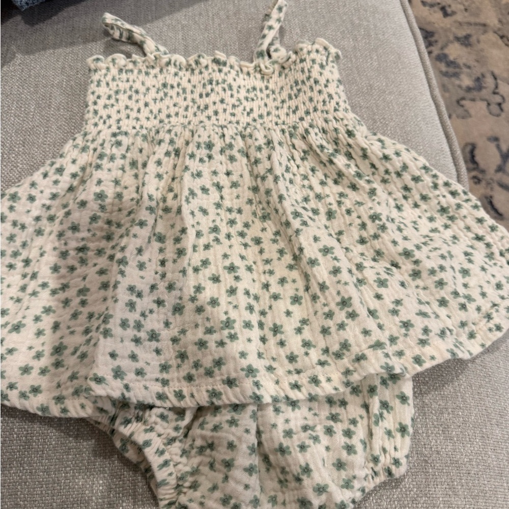 Angel Dear Cream Baby Romper with Green Floral Print